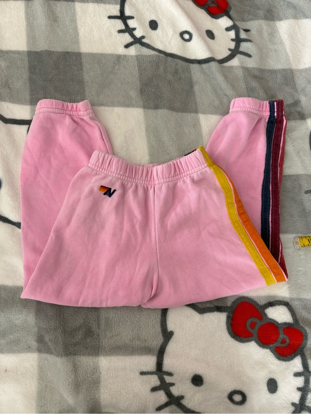 Aviator Nation Pink Kids Sweatpants with Rainbow Side Stripes